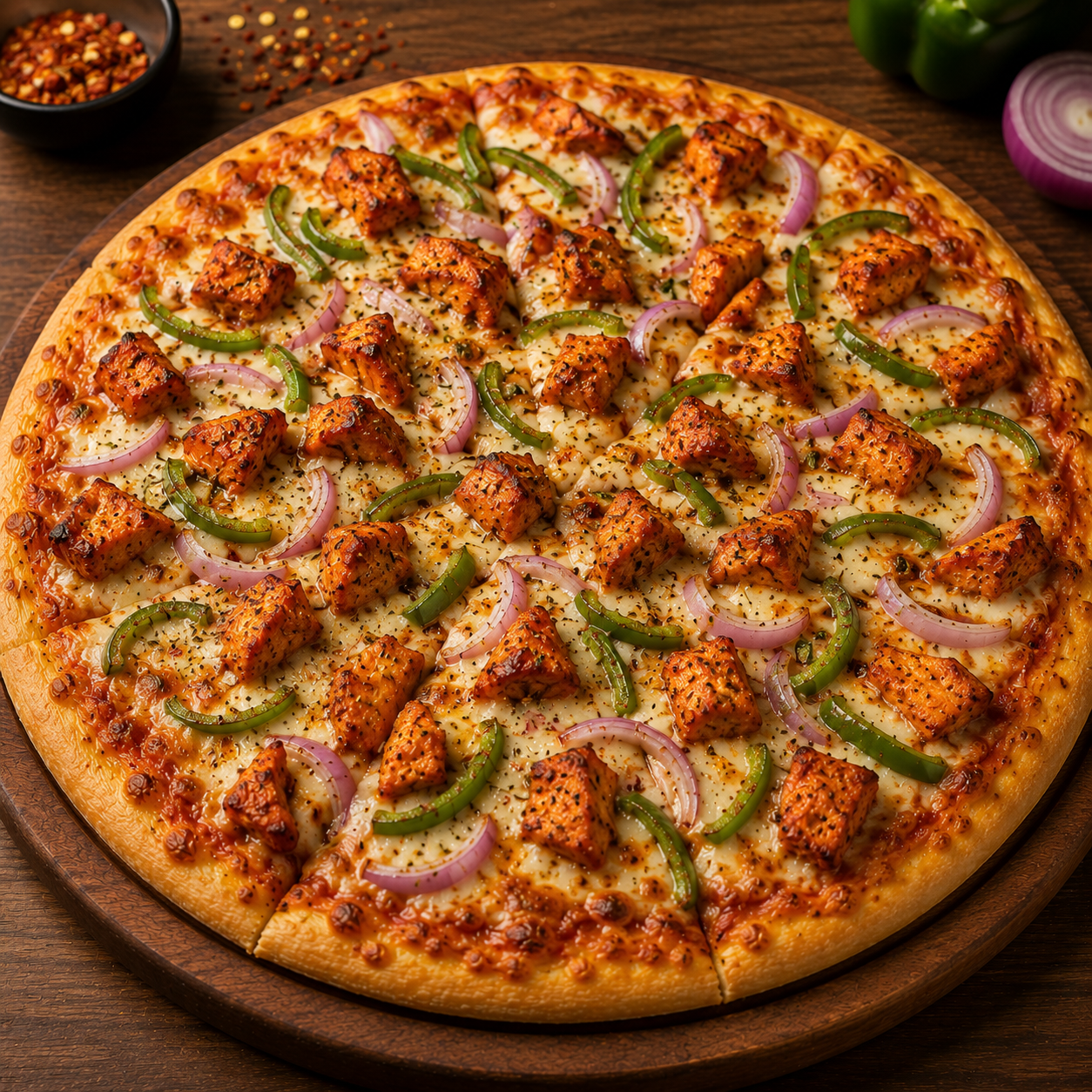 Tandoori Chicken Pizza (Roast chicken, onion and capsicum with cheese)